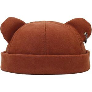 Unisex Brick RedBear Ear Skull Cap Brimless Cap Adjustable Docker Cap Docker Cap